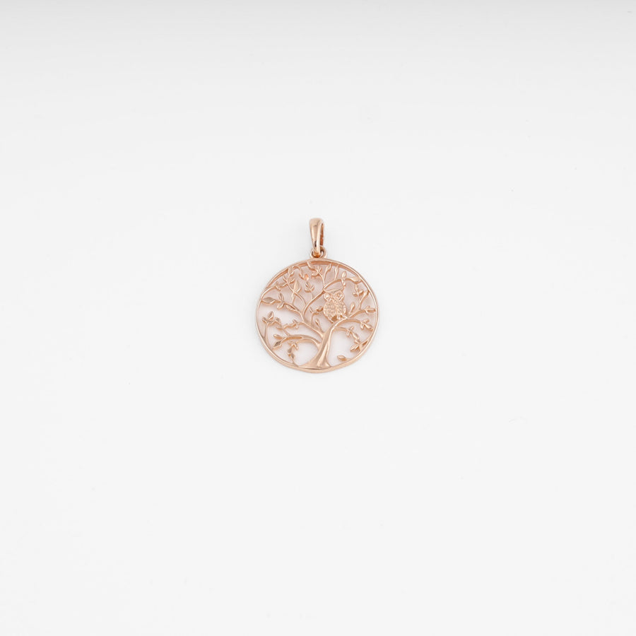 Tree of Life Owl Pendant 14K (585) Rose Gold | Ukrainian Jewelry