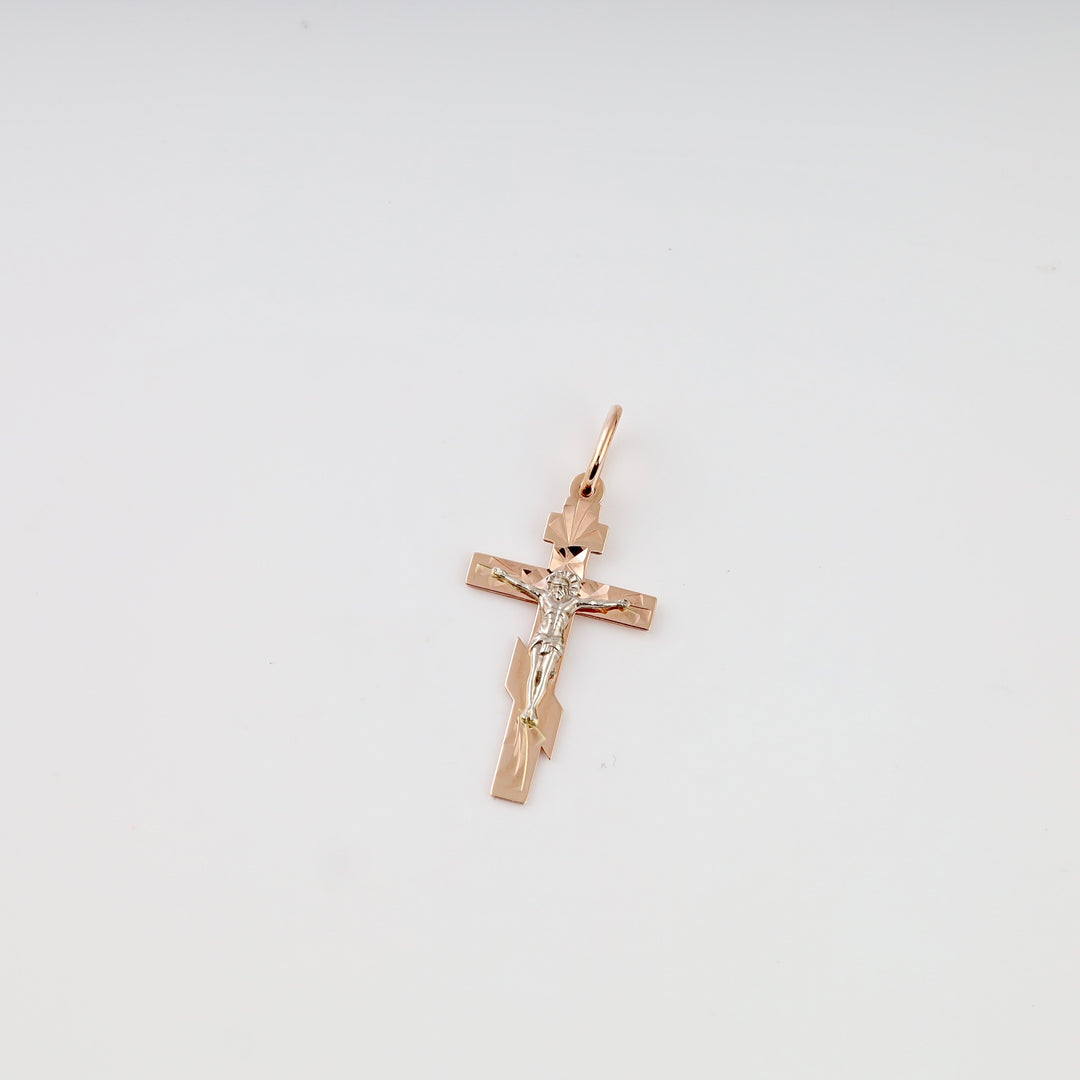 Rose gold and silver crucifix pendant, Christian gold cross necklace, Ukrainian Jewelry for religious gift shoppers.
