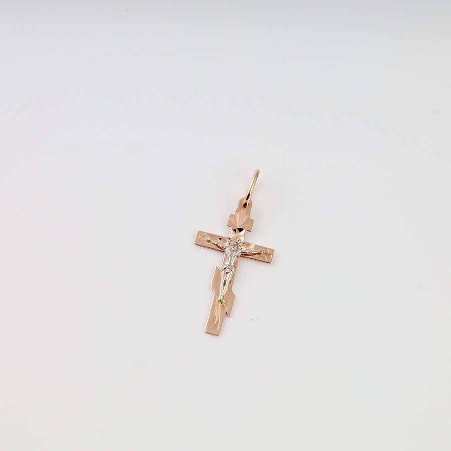 Rose gold and silver crucifix pendant, Christian gold cross necklace, Ukrainian Jewelry for religious gift shoppers.