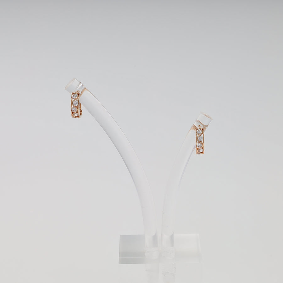 14k gold small hoop earrings with clear stones on stand, Ukrainian Jewelry, dainty gold huggie earrings gift for women.