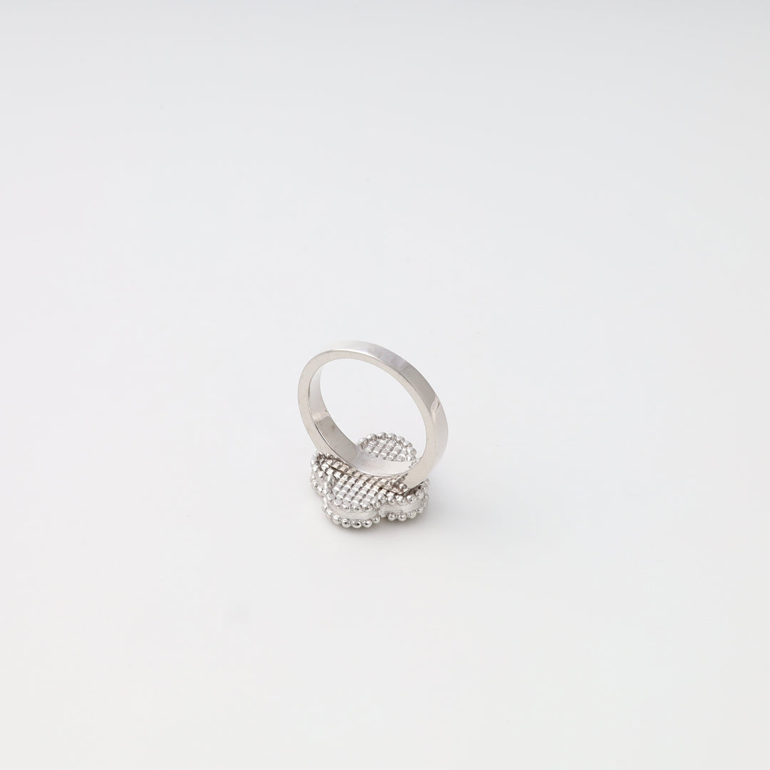 Sterling silver beaded flower ring on white background, minimalist Ukrainian Jewelry, silver statement ring for women.