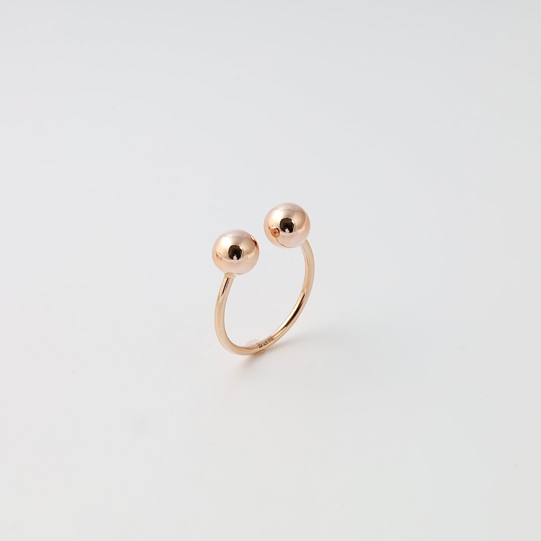 Open 14k gold ring with two polished ball ends, minimalist gold sphere ring, Ukrainian Jewelry for women.