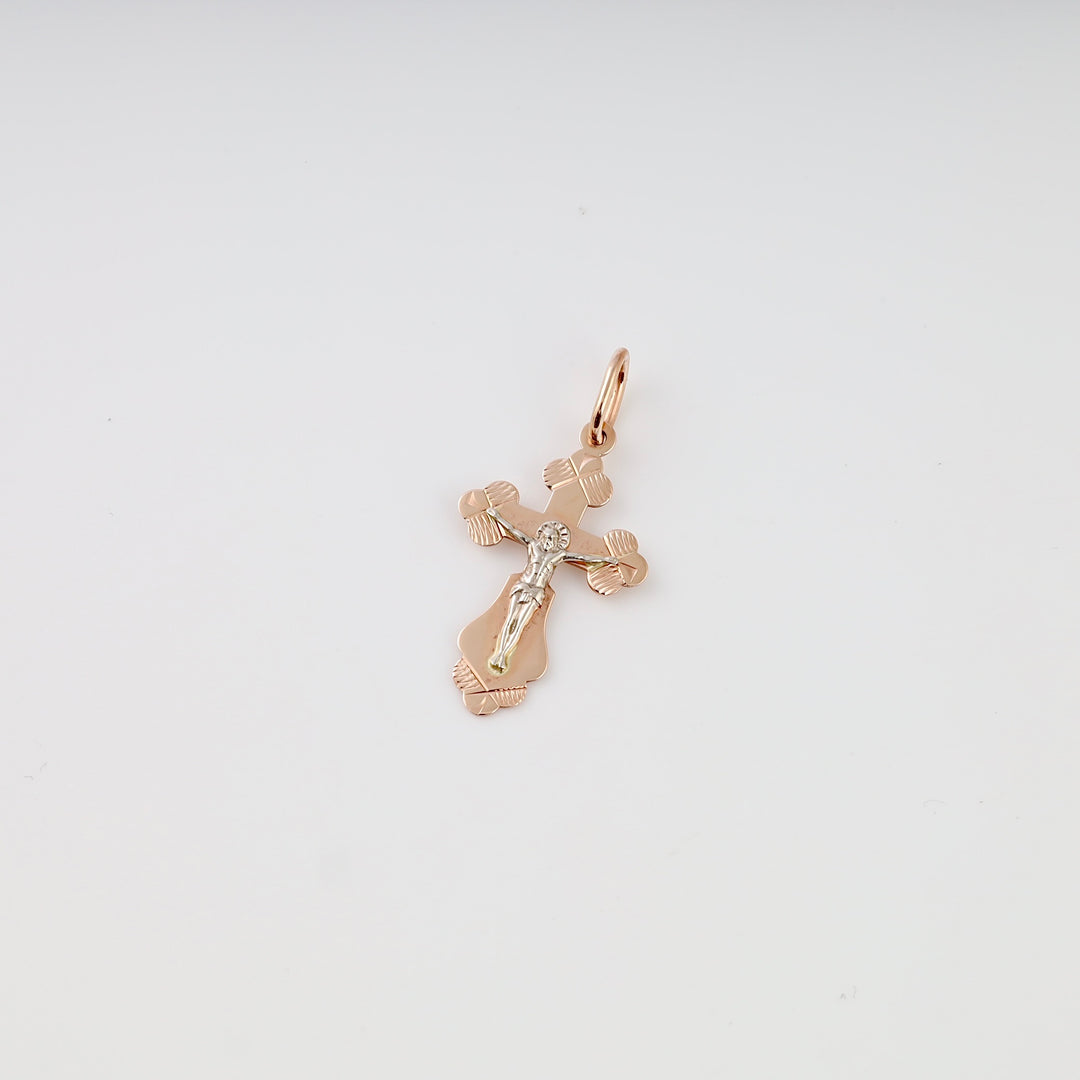 Gold crucifix pendant with silver Christ figure on loop bail, Ukrainian Jewelry, religious gold cross necklace for women or men.