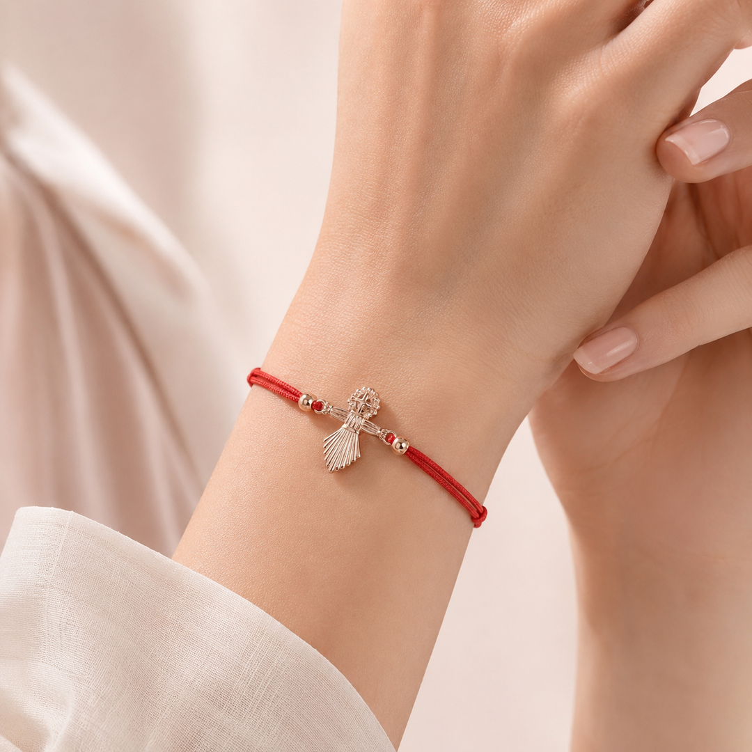 Червоний браслет лялька Мотанка | Рожеве золото 585 | Ukrainian Jewelry