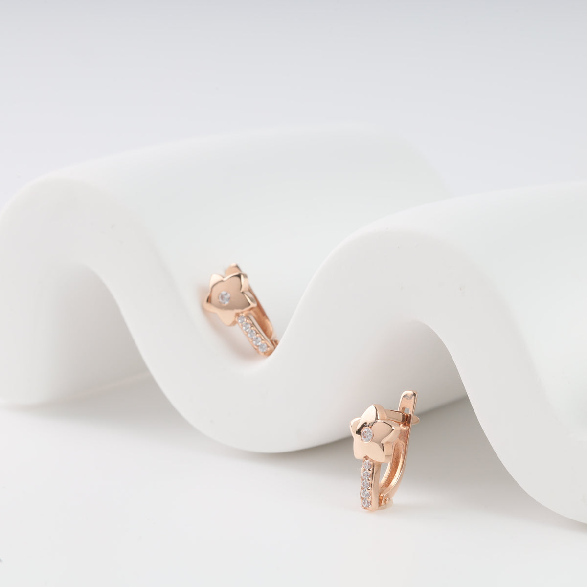 Children’s Star Earrings with Cubic Zirconia | 14K Rose Gold (585) - Ukrainian Jewelry
