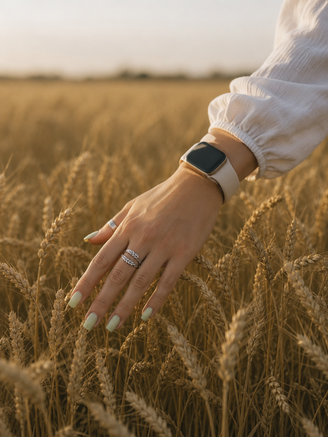 White Gold 14K (585) Wheat Ear Open Ring | Ukrainian Jewelry