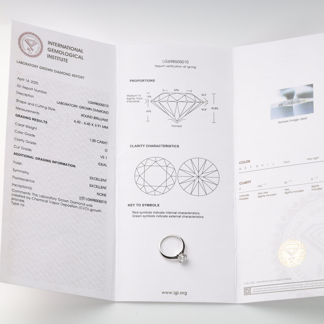1 carat Lab Diamond Engagement ring | White gold 585
