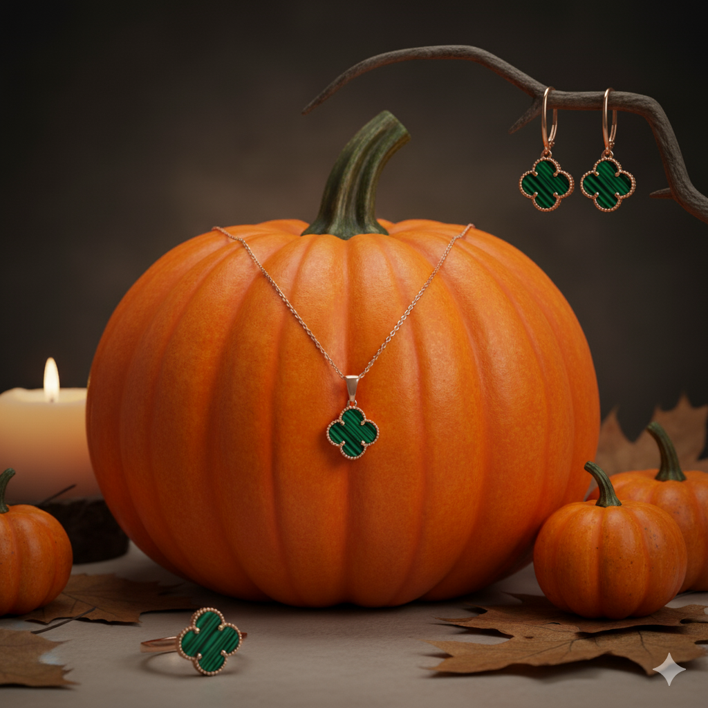 Ring Quatrefoil Malachite | 14 K Rose Gold (585)