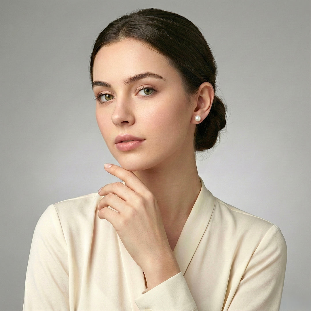 Сережки-цвяшки з перлинами | Біле золото 585 | Українські ювелірні вироби