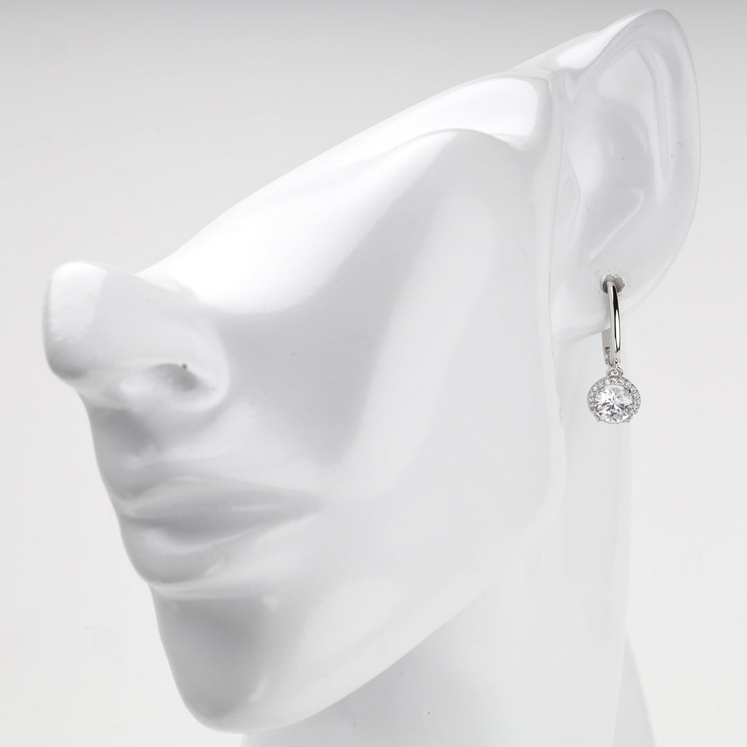 White Gold 14K (585) Cubic Zirconia Halo Drop Earrings | Ukrainian Jewelry