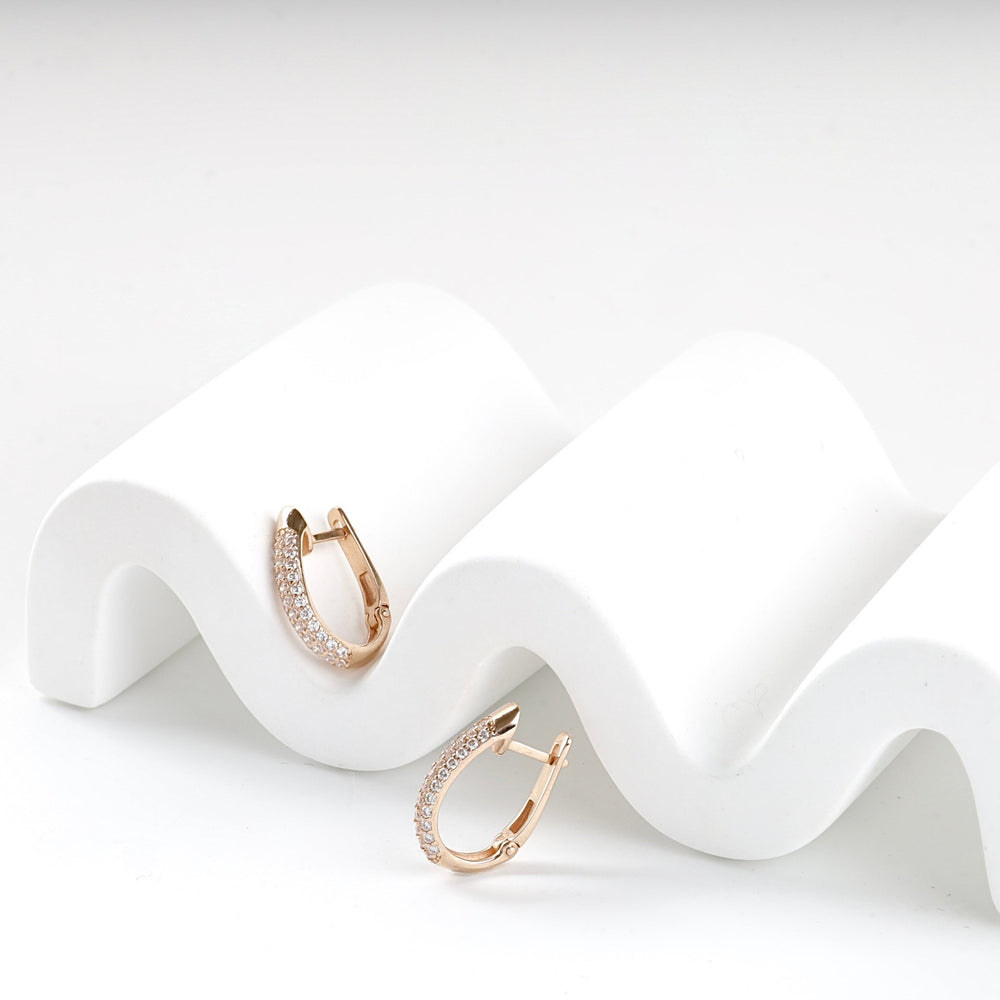 Rose Gold 14K (585) Double-Row Cubic Zirconia Earrings | Ukrainian Jewelry