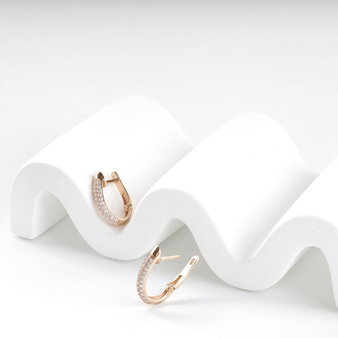 Rose Gold 14K (585) Double-Row Cubic Zirconia Earrings | Ukrainian Jewelry