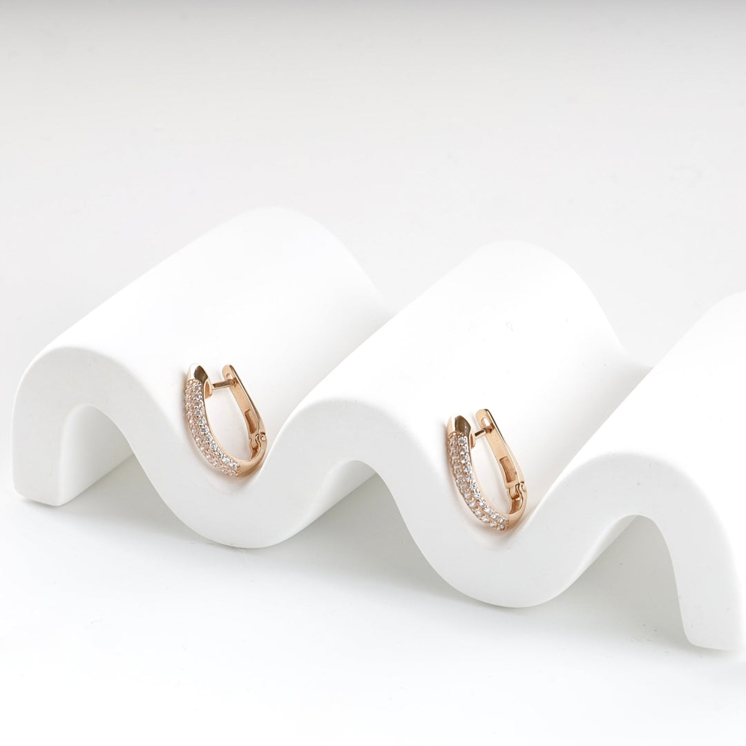 Rose Gold 14K (585) Double-Row Cubic Zirconia Earrings | Ukrainian Jewelry