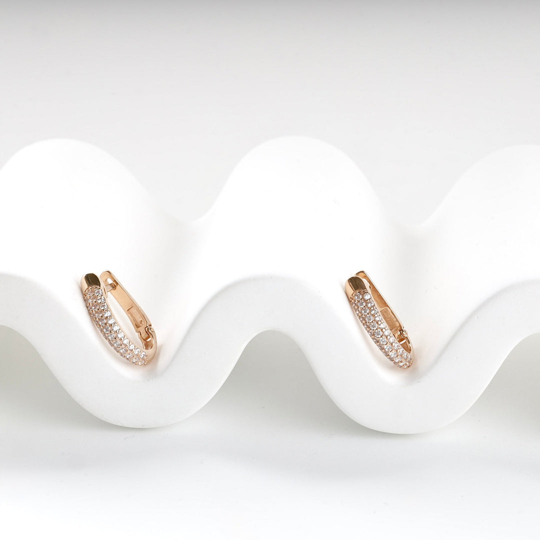 Rose Gold 14K (585) Double-Row Cubic Zirconia Earrings | Ukrainian Jewelry