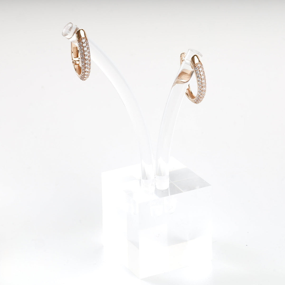 Rose Gold 14K (585) Double-Row Cubic Zirconia Earrings | Ukrainian Jewelry
