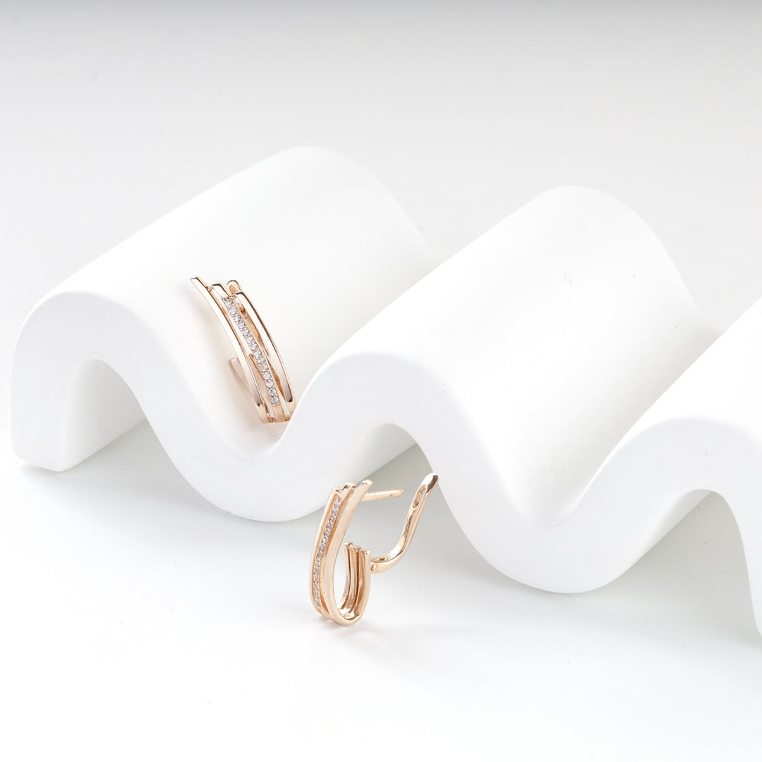 Rose Gold 14K (585) Cubic Zirconia Triple-Band Hoop Earrings | Ukrainian Jewelry