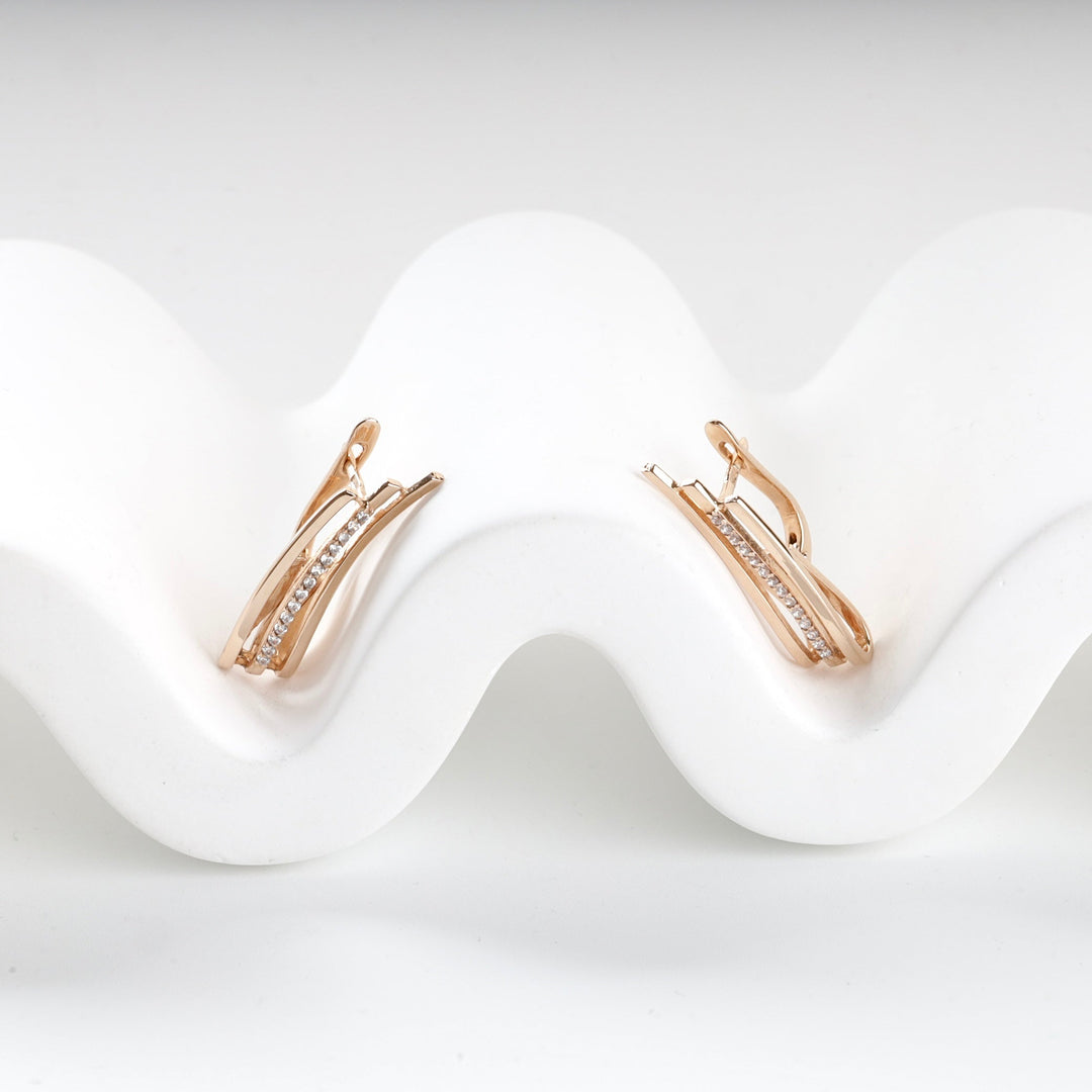 Rose Gold 14K (585) Cubic Zirconia Triple-Band Hoop Earrings | Ukrainian Jewelry