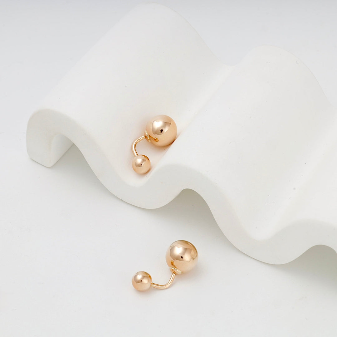 Rose Gold 14K (585) Double Ball Stud Earrings | Ukrainian Jewelry