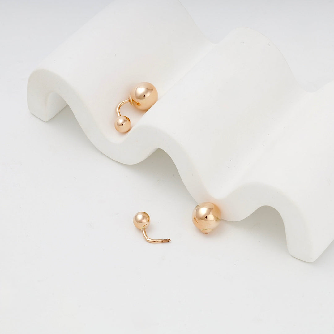 Rose Gold 14K (585) Double Ball Stud Earrings | Ukrainian Jewelry