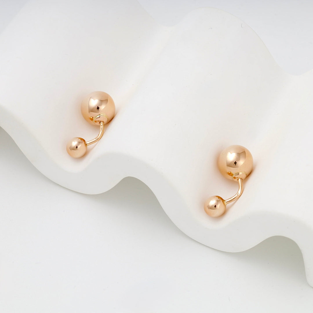 Rose Gold 14K (585) Double Ball Stud Earrings | Ukrainian Jewelry