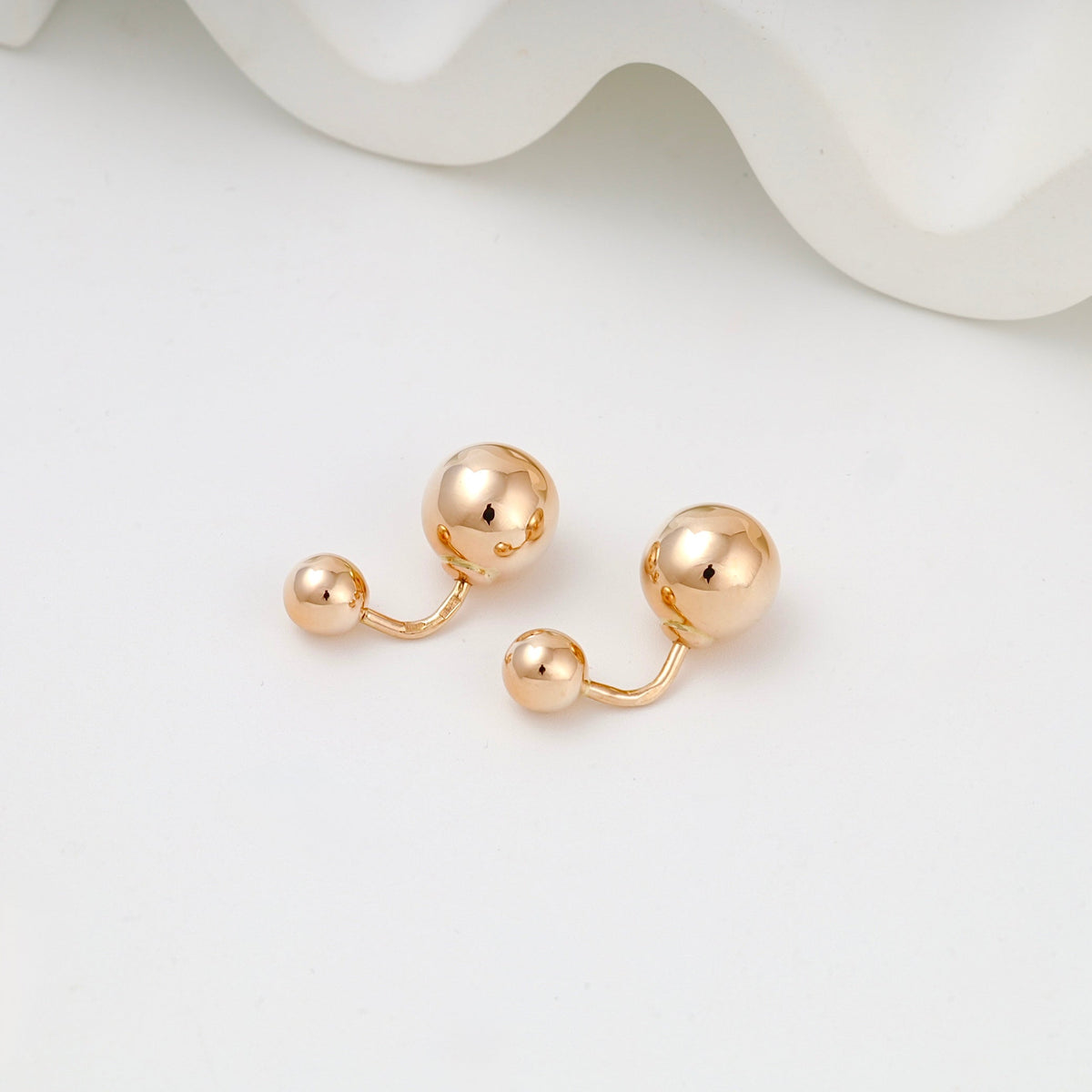 Rose Gold 14K (585) Double Ball Stud Earrings | Ukrainian Jewelry