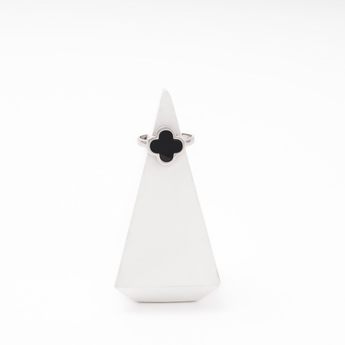 Silver 925 Clover Ring with Black Enamel | Ukrainian Jewelry
