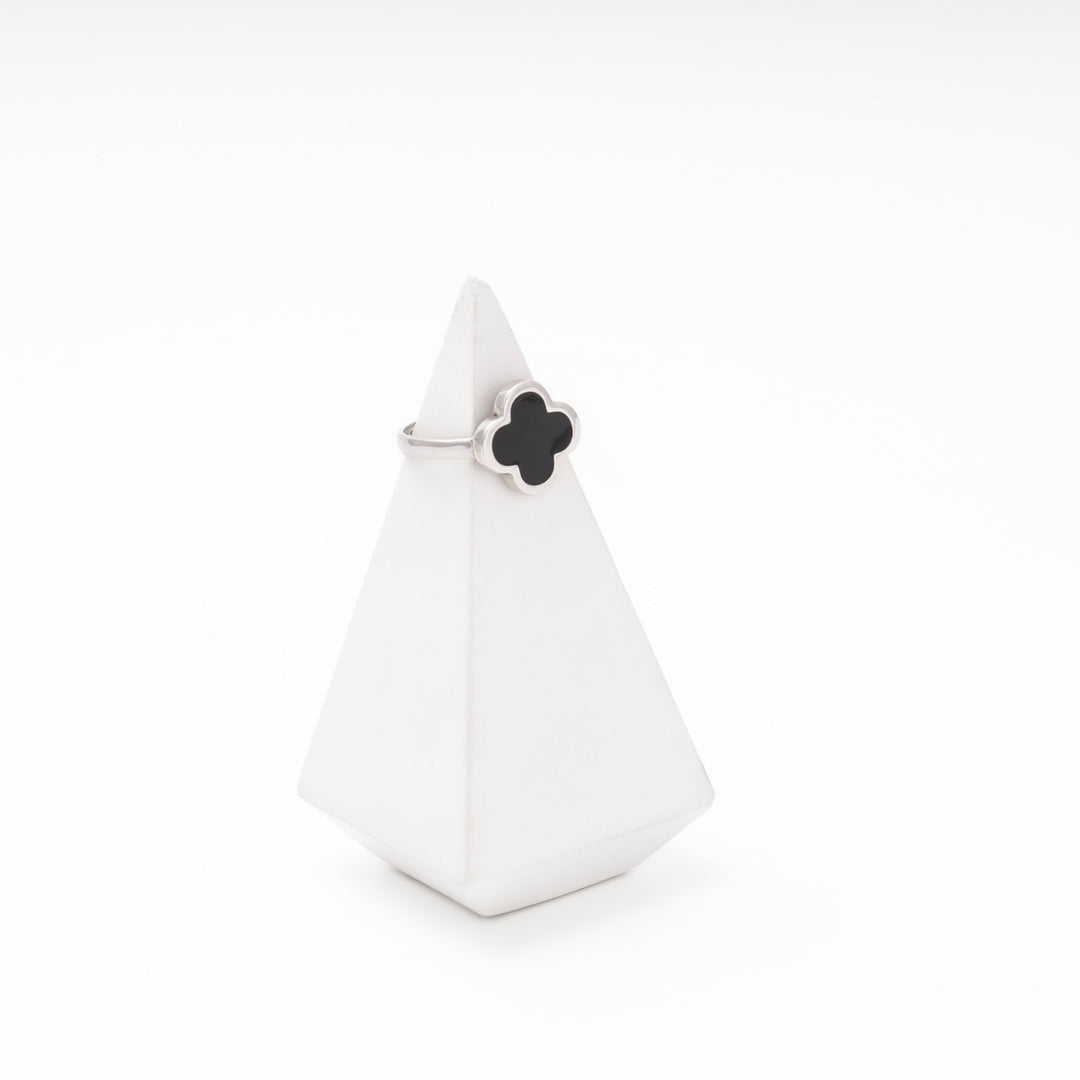Silver 925 Clover Ring with Black Enamel | Ukrainian Jewelry