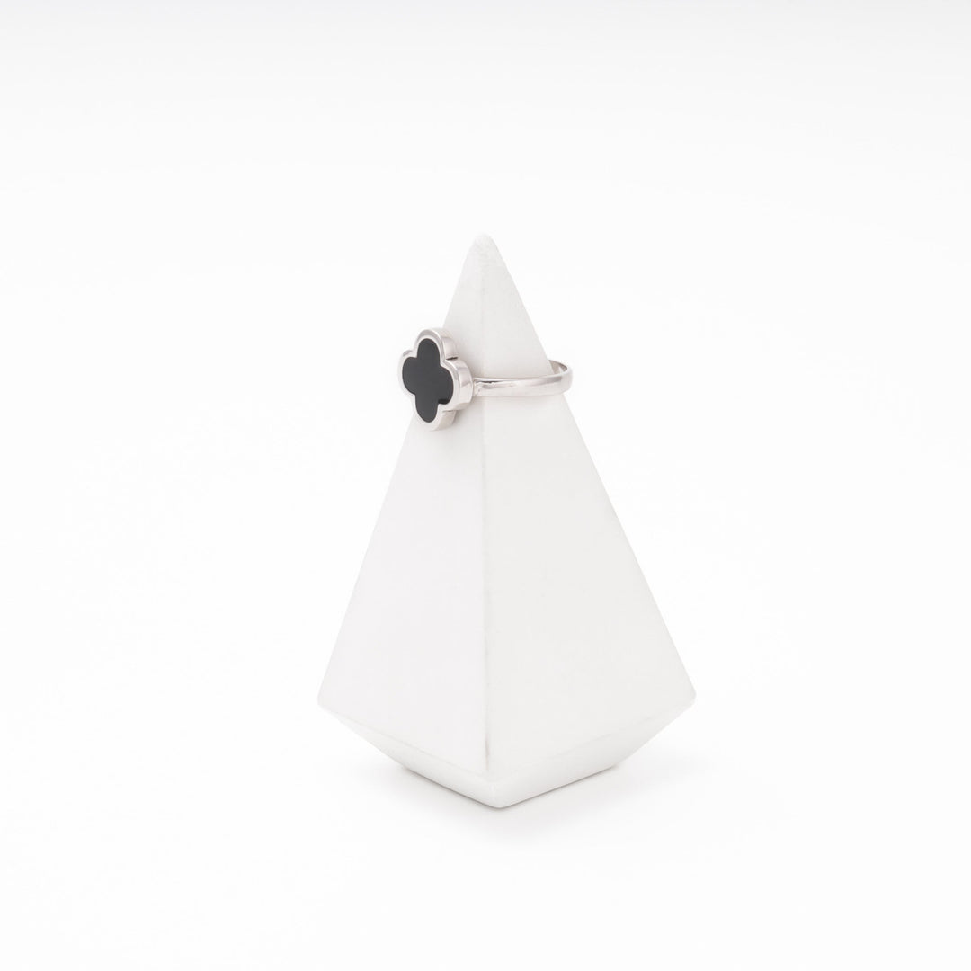 Silver 925 Clover Ring with Black Enamel | Ukrainian Jewelry