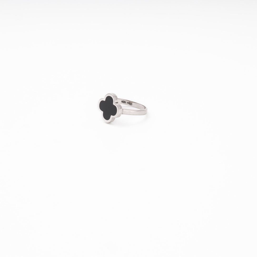 Silver 925 Clover Ring with Black Enamel | Ukrainian Jewelry