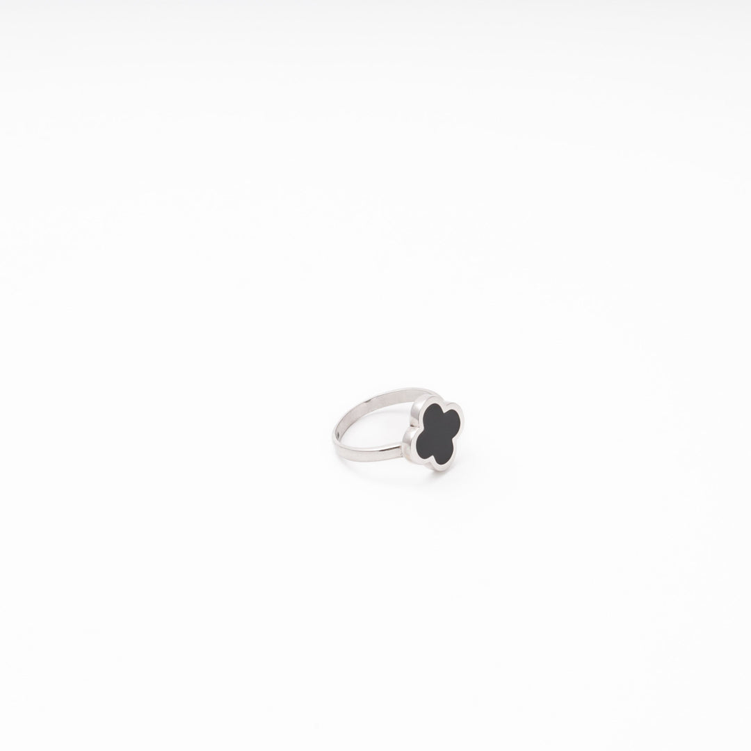 Silver 925 Clover Ring with Black Enamel | Ukrainian Jewelry