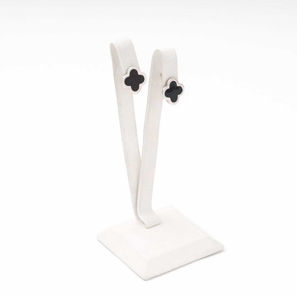 Silver 925 Clover Earrings with Black Enamel | Ukrainian Jewelry