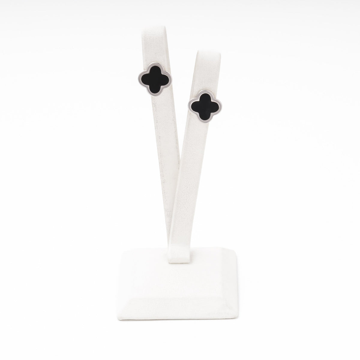 Silver 925 Clover Earrings with Black Enamel | Ukrainian Jewelry