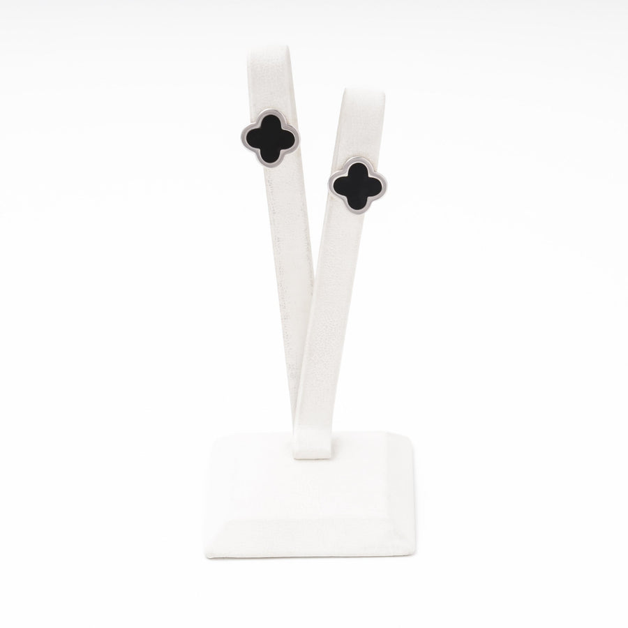 Silver 925 Clover Earrings with Black Enamel | Ukrainian Jewelry