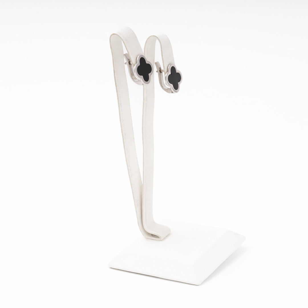 Silver 925 Clover Earrings with Black Enamel | Ukrainian Jewelry
