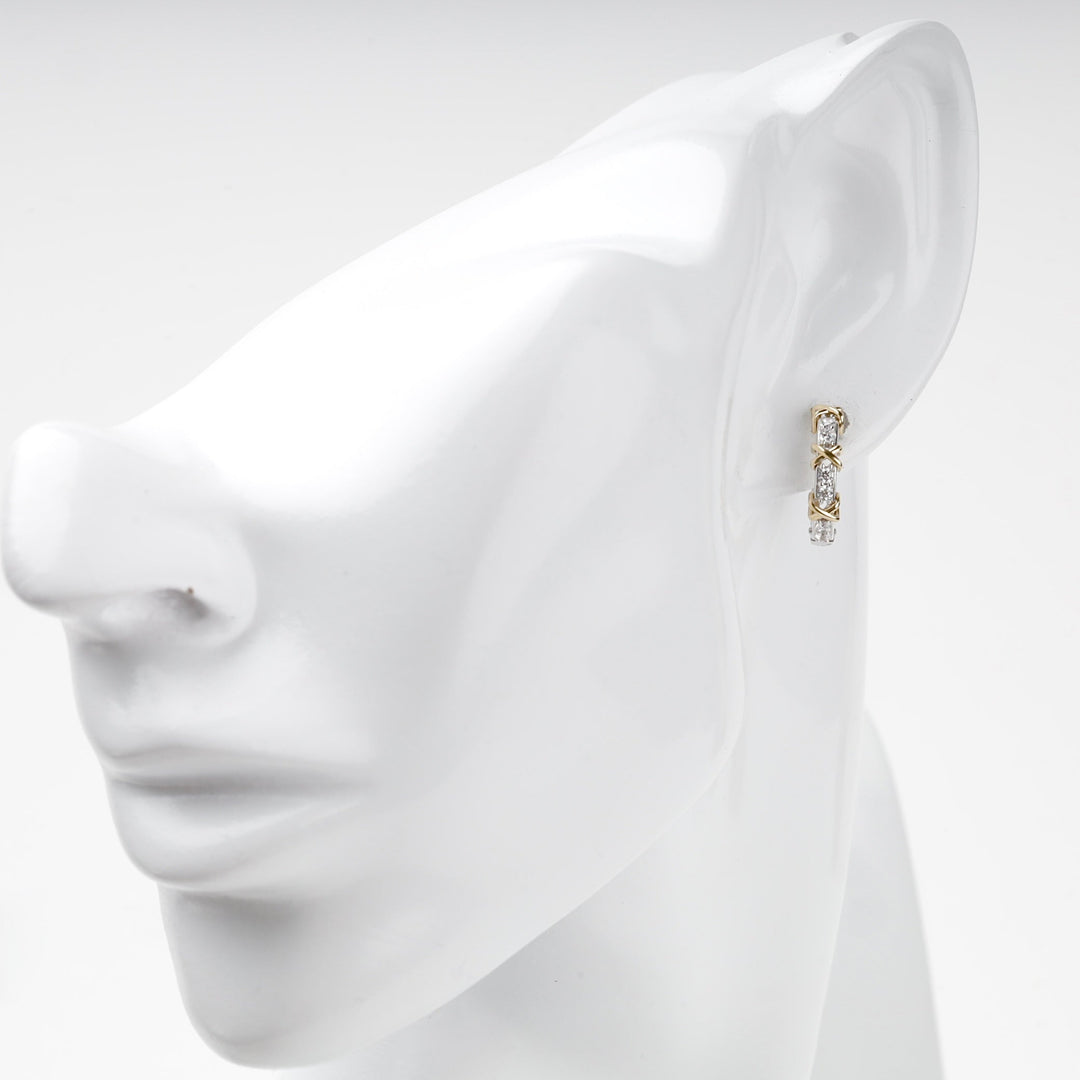 Two-Tone Gold 14K (585) Cubic Zirconia X Huggie Earrings | Ukrainian Jewelry