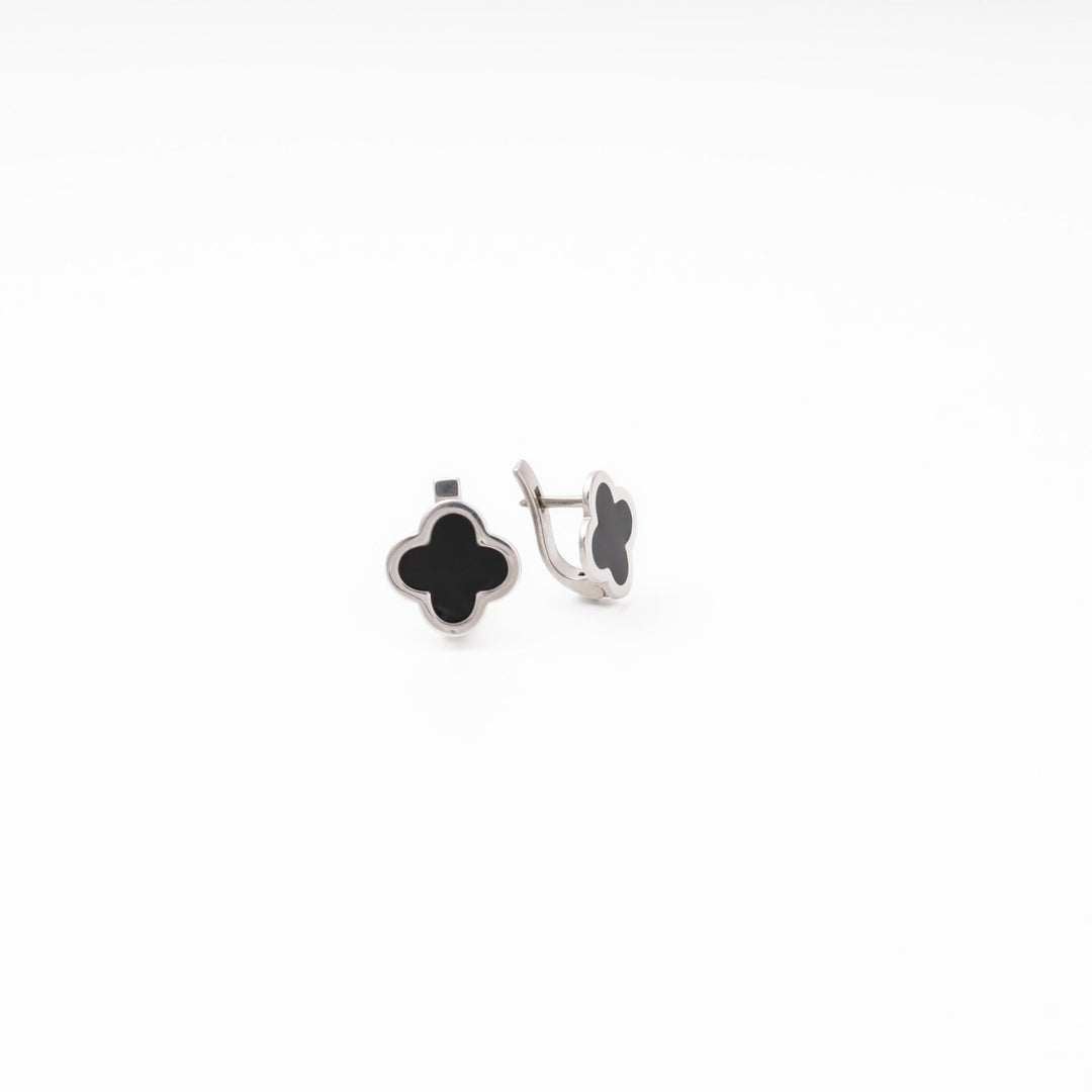 Silver 925 Clover Earrings with Black Enamel | Ukrainian Jewelry