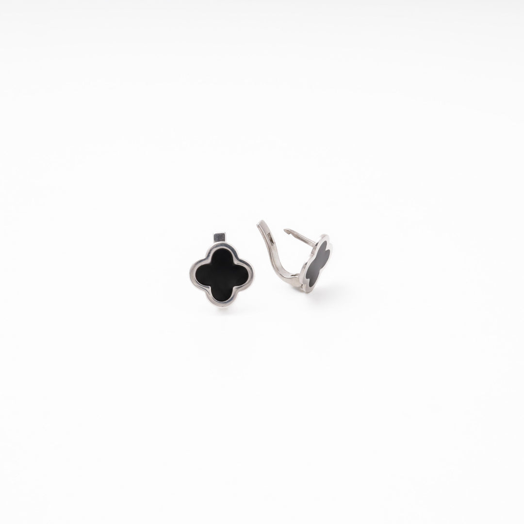 Silver 925 Clover Earrings with Black Enamel | Ukrainian Jewelry