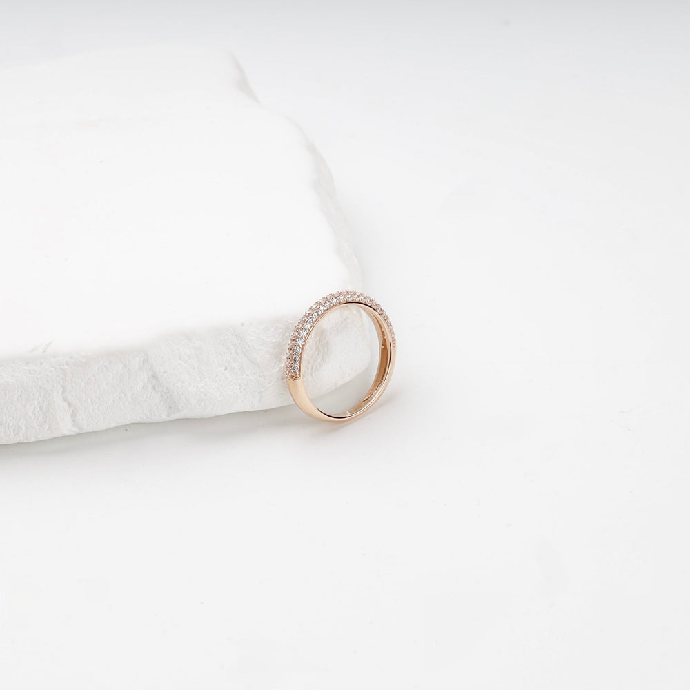 Rose Gold 14K (585) Double-Row Pavé Cubic Zirconia Band Ring | Ukrainian Jewelry