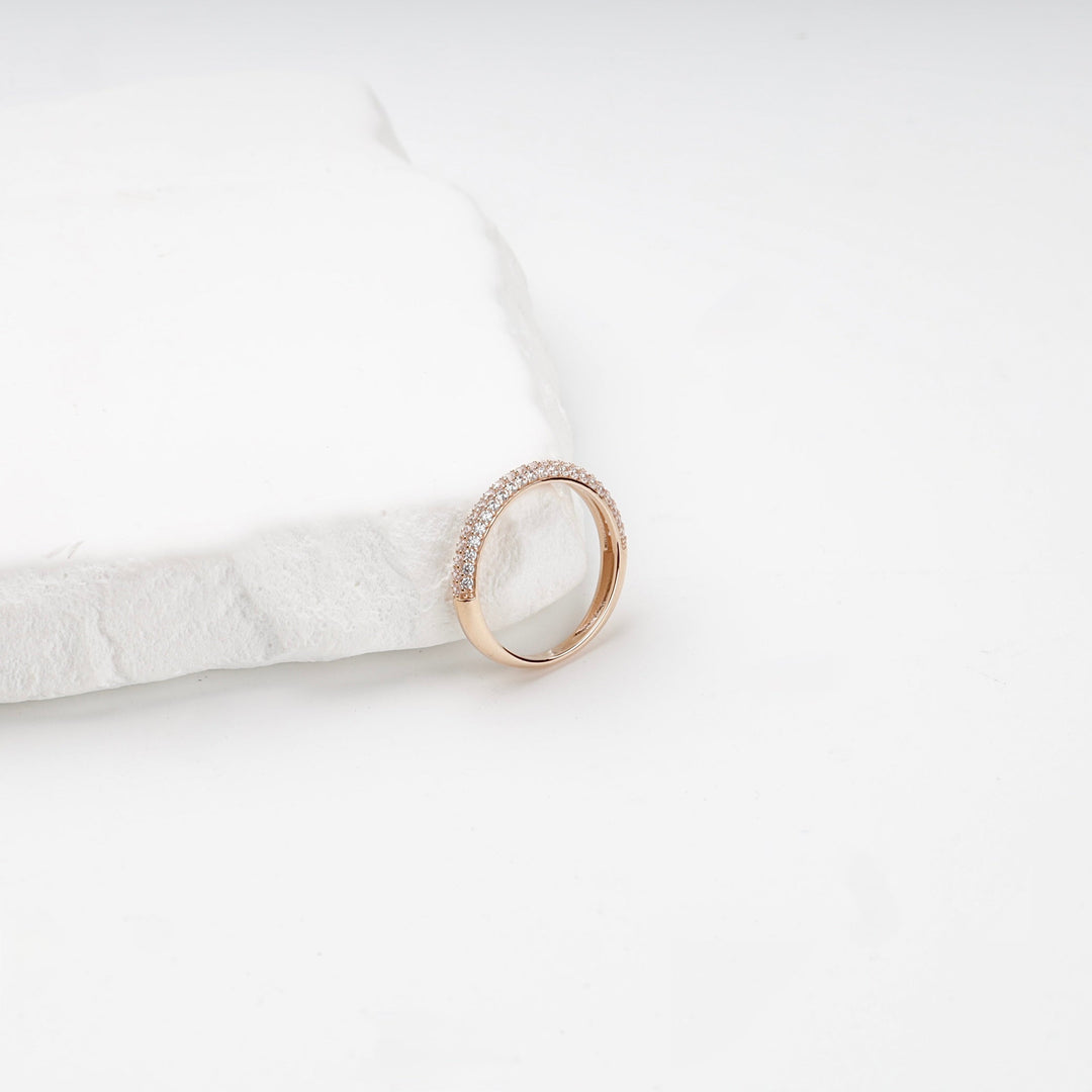 Rose Gold 14K (585) Double-Row Pavé Cubic Zirconia Band Ring | Ukrainian Jewelry