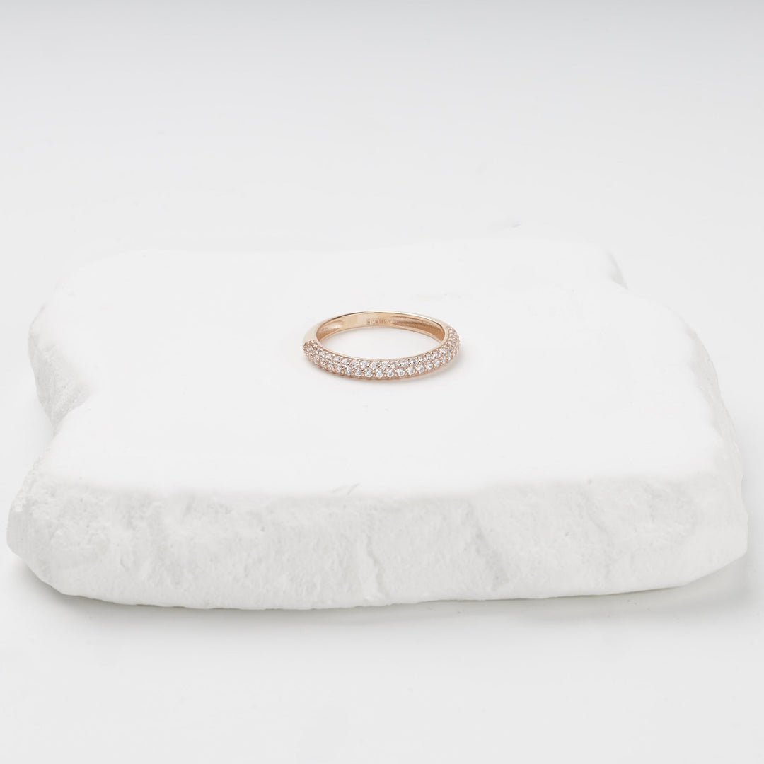 Rose Gold 14K (585) Double-Row Pavé Cubic Zirconia Band Ring | Ukrainian Jewelry