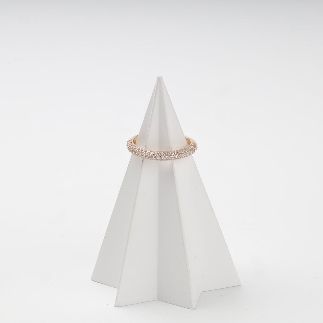 Rose Gold 14K (585) Double-Row Pavé Cubic Zirconia Band Ring | Ukrainian Jewelry