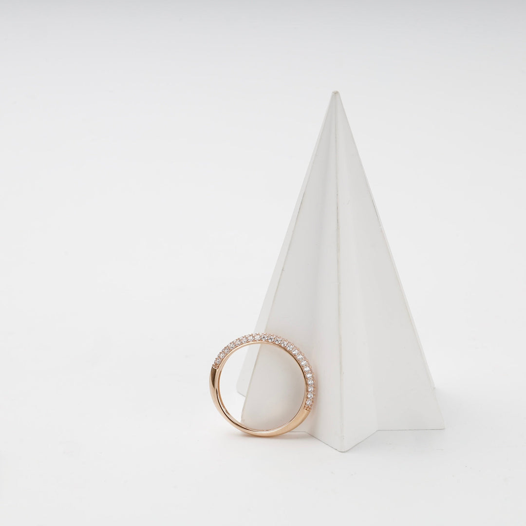 Rose Gold 14K (585) Double-Row Pavé Cubic Zirconia Band Ring | Ukrainian Jewelry