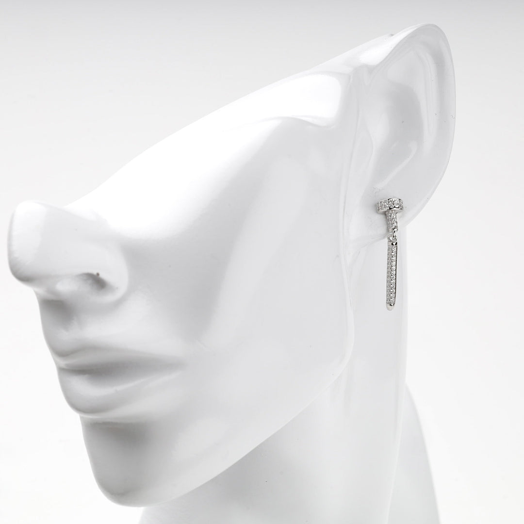 Rhodium-Plated Silver 925 Cubic Zirconia Bar Drop Earrings | Ukrainian Jewelry