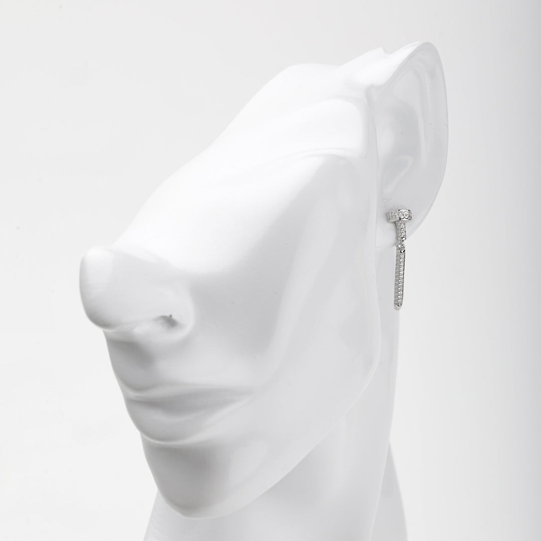 Rhodium-Plated Silver 925 Cubic Zirconia Bar Drop Earrings | Ukrainian Jewelry