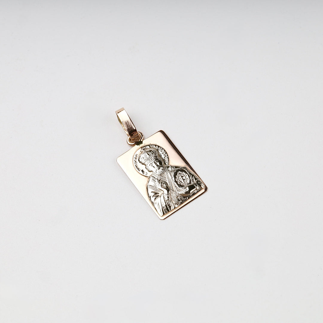 Two-Tone Gold 14K (585) Saint Nicholas Icon Pendant | Ukrainian Jewelry