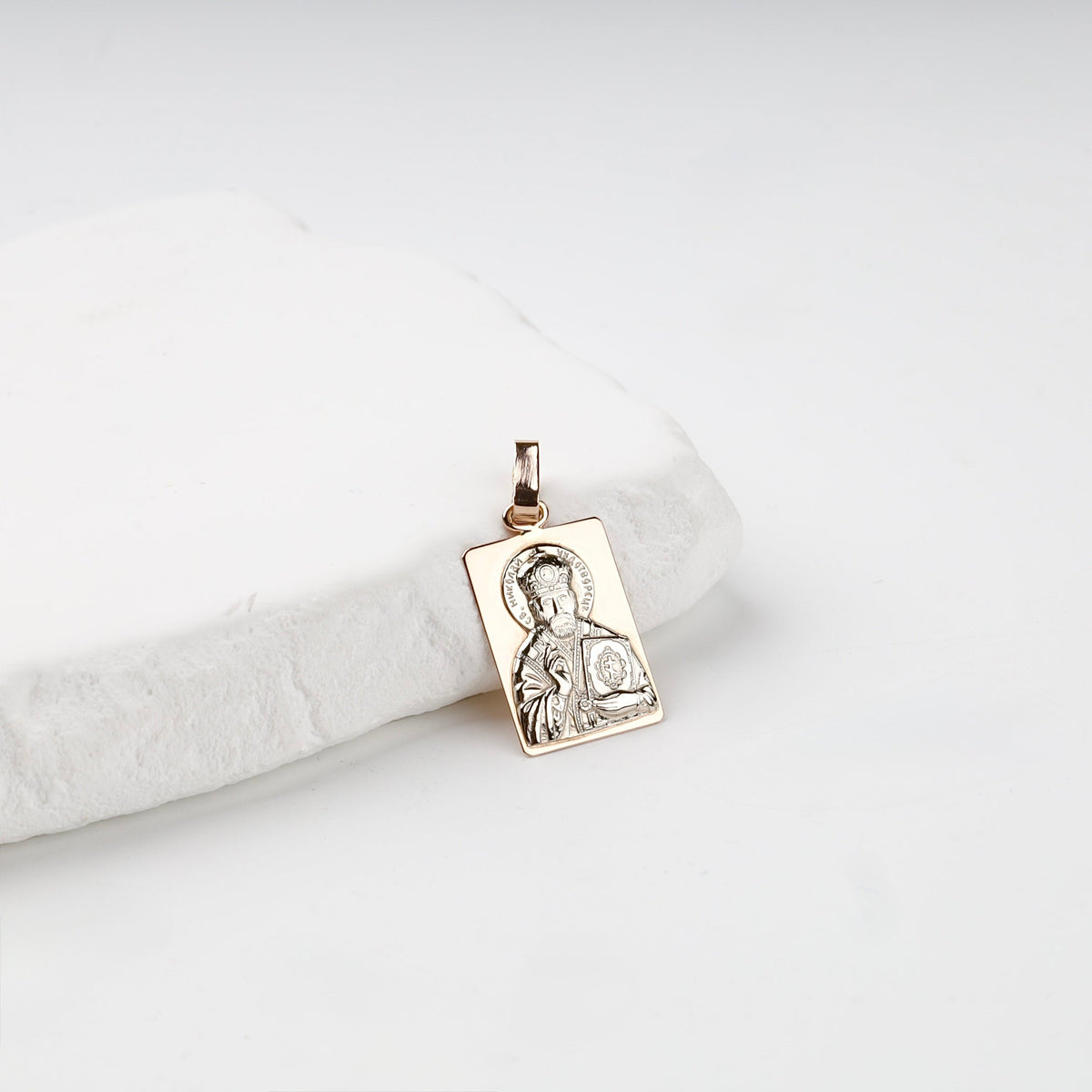 Two-Tone Gold 14K (585) Saint Nicholas Icon Pendant | Ukrainian Jewelry