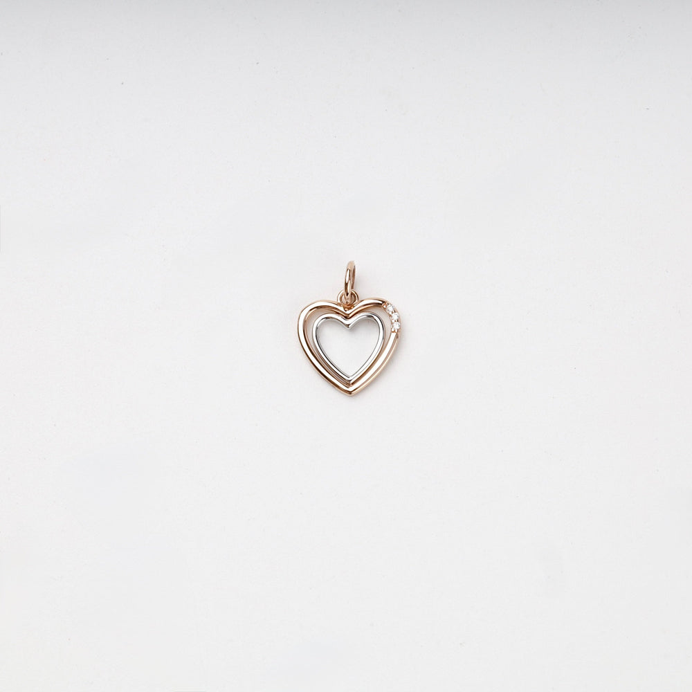 Two-Tone Gold 14K (585) Cubic Zirconia Open Heart Pendant | Ukrainian Jewelry