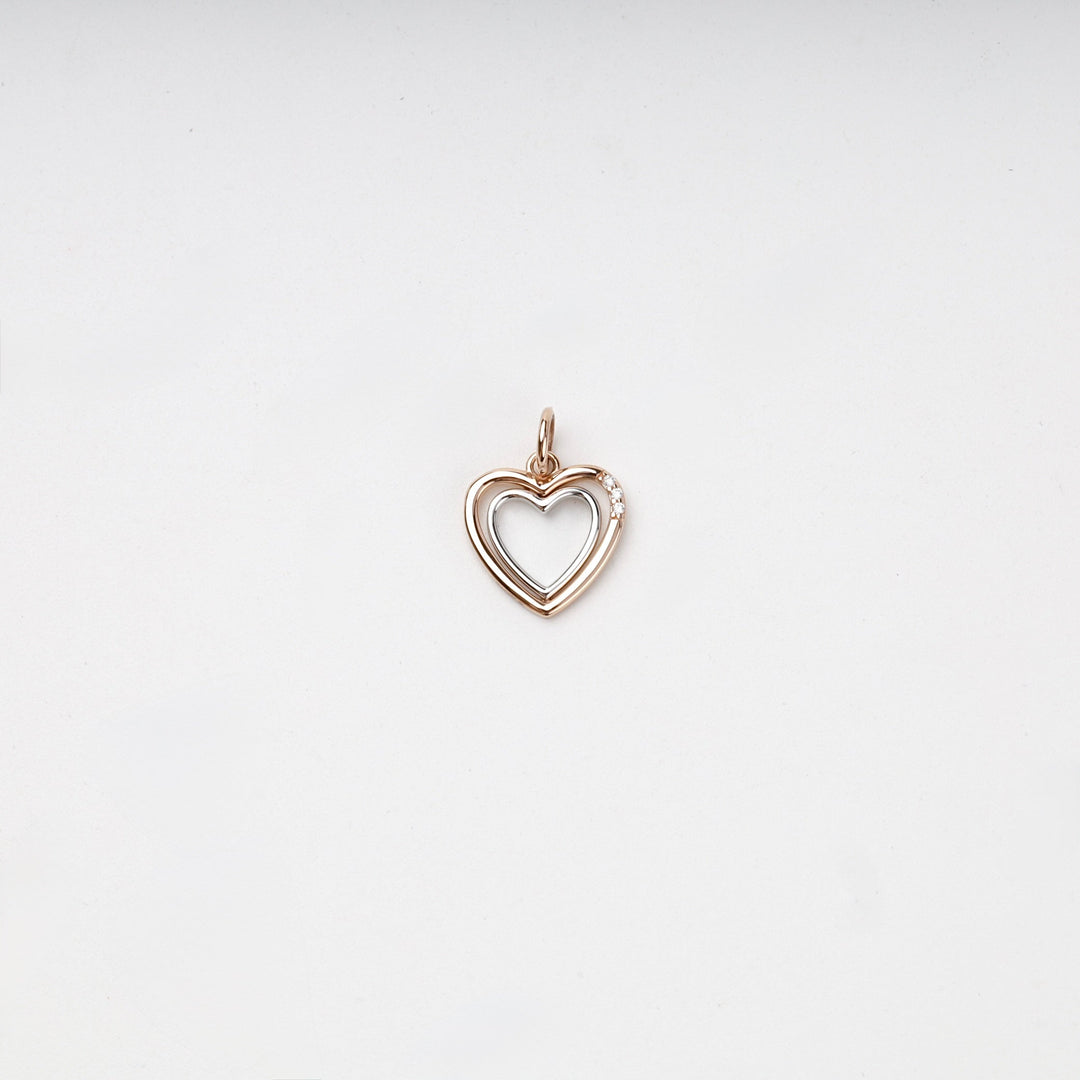 Two-Tone Gold 14K (585) Cubic Zirconia Open Heart Pendant | Ukrainian Jewelry
