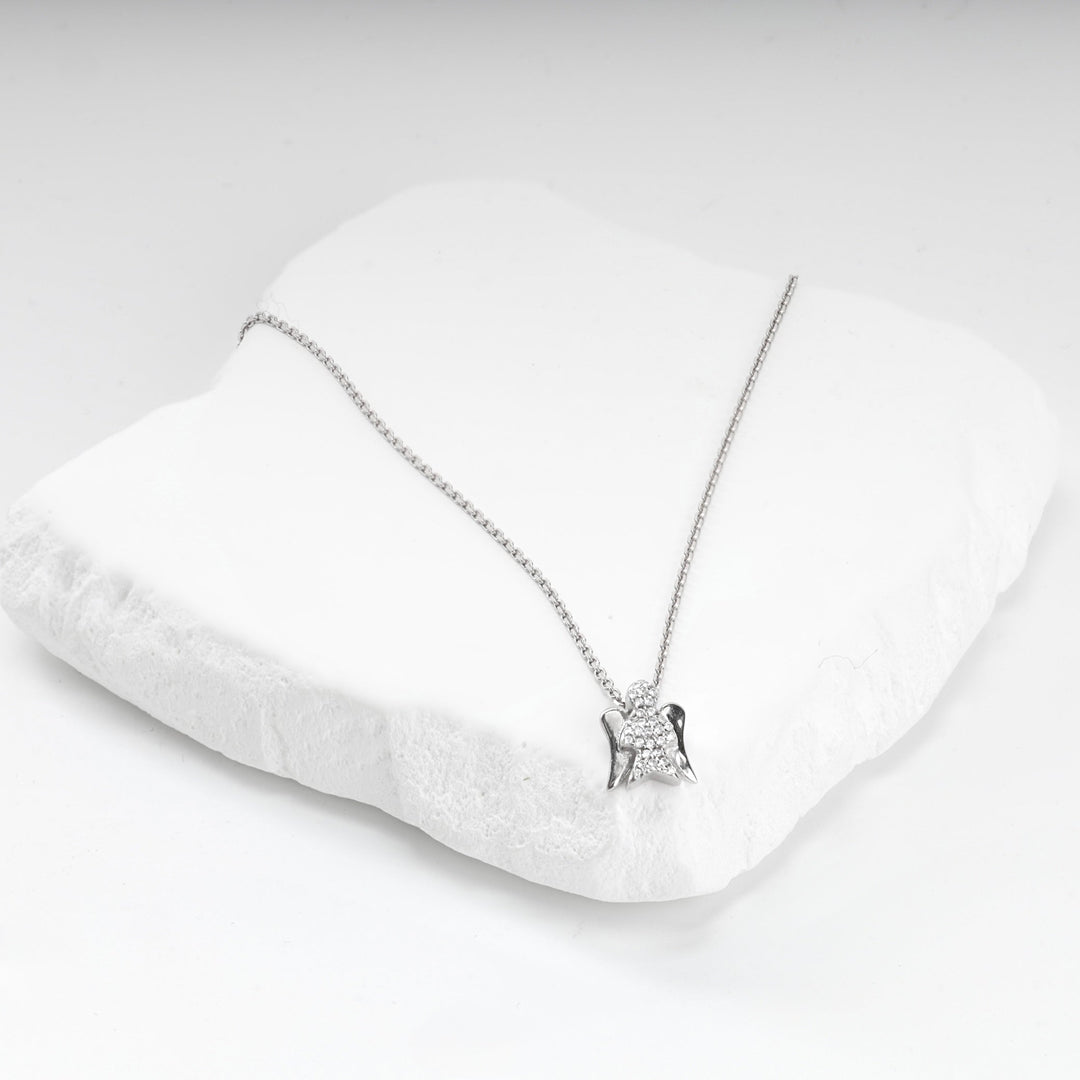 Rhodium-Plated Silver 925 Zirconia Guardian Angel Pendant | Ukrainian Jewelry