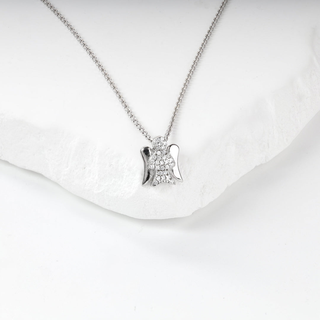 Rhodium-Plated Silver 925 Zirconia Guardian Angel Pendant | Ukrainian Jewelry